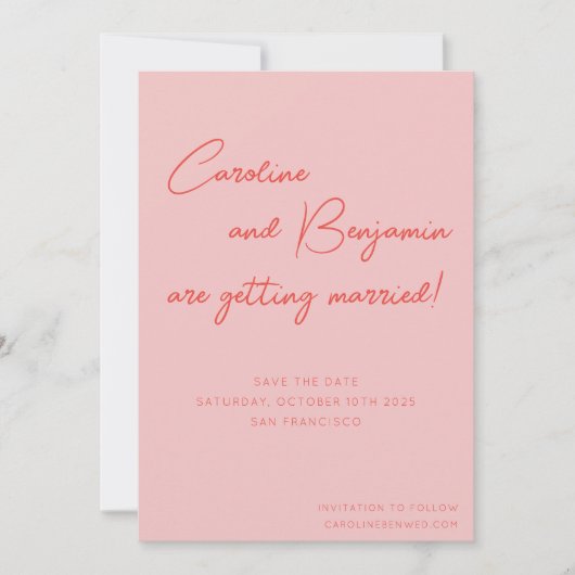 Kleurrijk roze rode handschrift bruiloft save the date (Voorkant)
