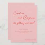 Kleurrijk roze rode handschrift bruiloft save the date (Voorkant / Achterkant)