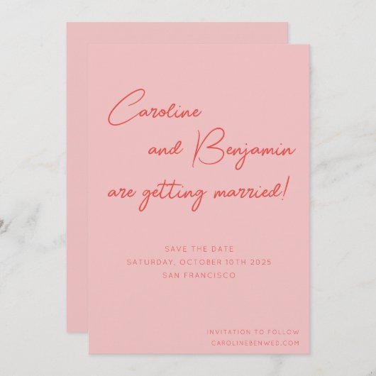 Kleurrijk roze rode handschrift bruiloft save the date (Voorkant / Achterkant)