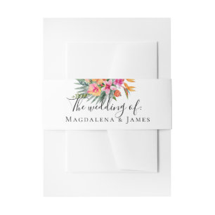 Kleurrijk Roze Sinaasappel Tropical Flowers Script Uitnodigingen Wikkel