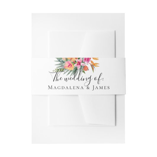 Kleurrijk Roze Sinaasappel Tropical Flowers Script Uitnodigingen Wikkel (Voorkant Voorbeeld)