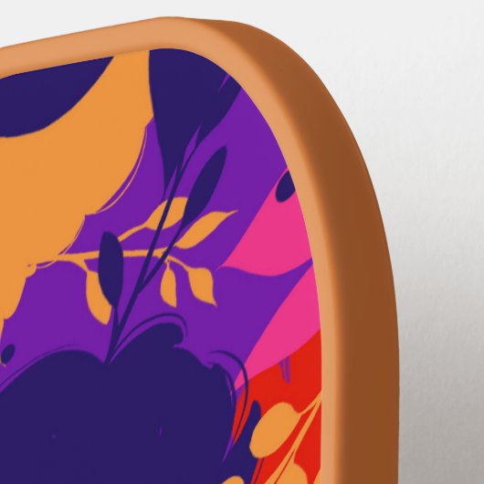 Kleurrijk Roze Sinaasappel Waterverf Bladpatroon Pickleball Paddle (Links Detail)