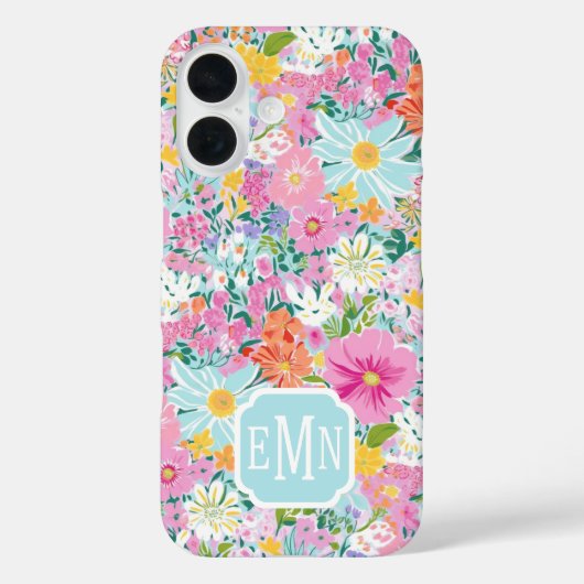 Kleurrijk Roze Tuin Met Initialen Case-Mate iPhone Case (Achterkant)