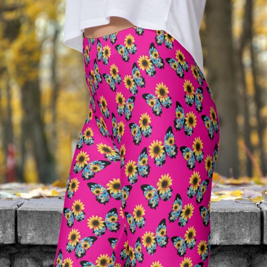 Kleurrijk roze vlinderbloempatroon leggings