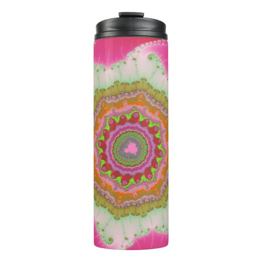 Kleurrijk roze, wit en groen fractal thermosbeker (Voorkant)
