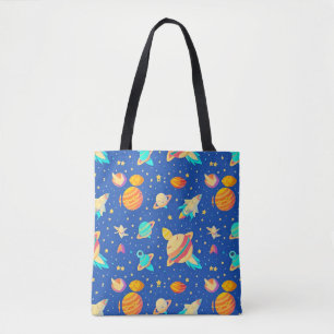 Kleurrijk ruimte-thema patroon met planeten tote bag