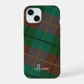 Kleurrijk ruitpatroon met moderne scriptnaam iPhone 15 case (Achterkant)