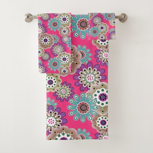 Kleurrijk rustiek bloemmotief retro bad handdoek (Insitu)