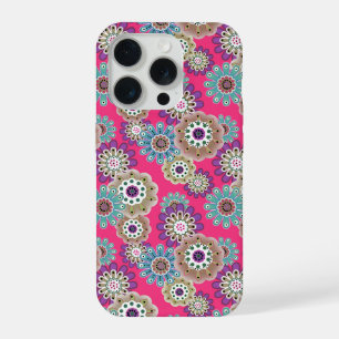 Kleurrijk rustiek bloemmotief retro iPhone 15 pro case