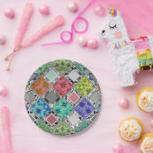 Kleurrijk , rustiek , patchwork , lapjes papieren bordje (Feest)