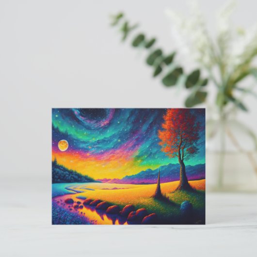 Kleurrijk 's nachts landschap briefkaart (Staand voorkant)