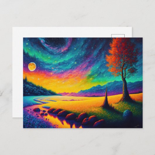 Kleurrijk 's nachts landschap briefkaart (Voorkant / Achterkant)