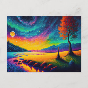 Kleurrijk 's nachts landschap briefkaart