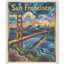 Kleurrijk San Francisco Californië Van Gogh Vintag Sticker