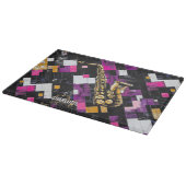 Kleurrijk saxofoon patroon monogram naam snijplank (Hoek)