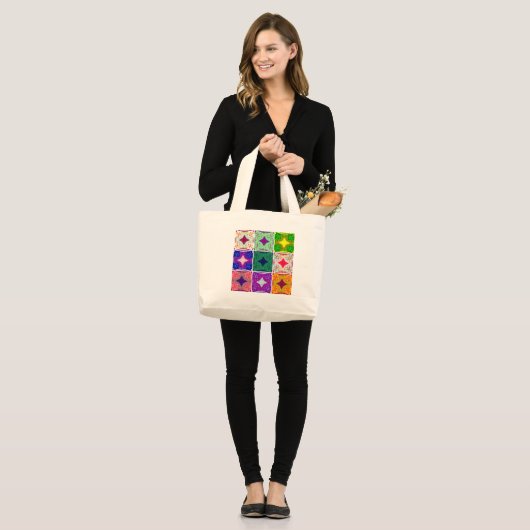 Kleurrijk schaakbord: een sterrenontwerp grote tote bag (Voorkant (model))