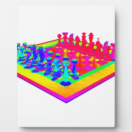 Kleurrijk schaakbord en schaakstukken fotoplaat (Voorkant)