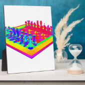 Kleurrijk schaakbord en schaakstukken fotoplaat (Zijkant)