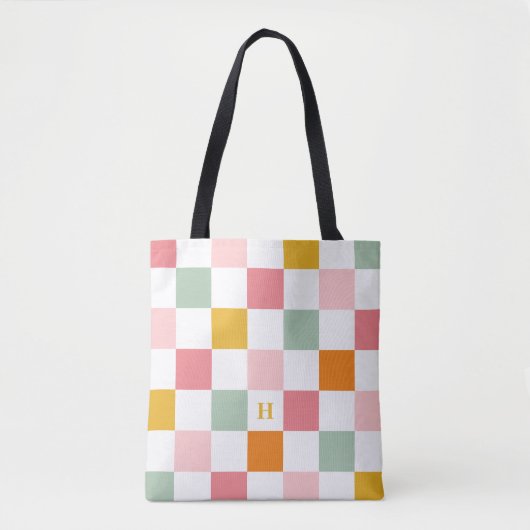 Kleurrijk schaakbordmonogram tote bag (Voorkant)