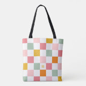 Kleurrijk schaakbordmonogram tote bag (Achterkant)
