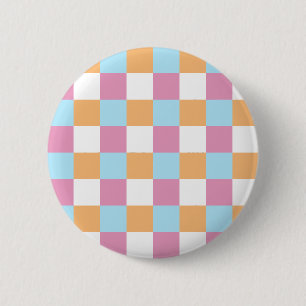 Kleurrijk schaakbordpatroon ronde button 5,7 cm