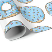 Kleurrijk Schattig Blauw Donuts Verjaardagsfeest Cadeaupapier (Rol Hoek)