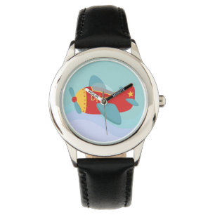 Kleurrijk & Schattig Cartoon Vliegtuig voor kinder Horloge