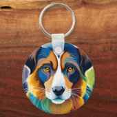 Kleurrijk schattig hondenportret close-up sleutelhanger (Voorkant)