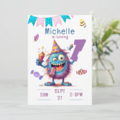 Kleurrijk Schattig Monster Een Jaar Verjaardag Uit Kaart (Staand voorkant)