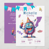 Kleurrijk Schattig Monster Een Jaar Verjaardag Uit Kaart (Voorkant / Achterkant)