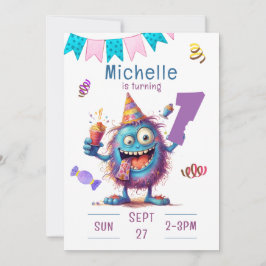 Kleurrijk Schattig Monster Een Jaar Verjaardag Uit Kaart