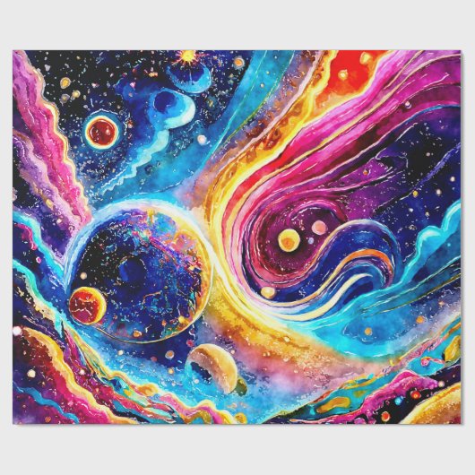 KLEURRIJK SCHATTIGE GALAXY PLANET ONTWERP CADEAUPAPIER (Vlak)