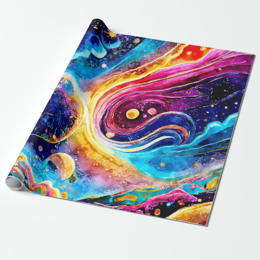KLEURRIJK SCHATTIGE GALAXY PLANET ONTWERP CADEAUPAPIER (Uitgerold)