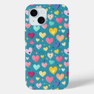 Kleurrijk Schattige hartpatroon iPhone 15 Case
