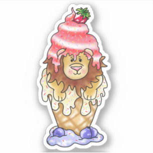 Kleurrijk Schattige Lion Ice Cream Dessert   Sticker