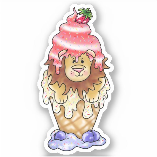 Kleurrijk Schattige Lion Ice Cream Dessert | Sticker (Voorkant)
