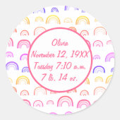 Kleurrijk Schattige Roze Perzik Geel Regenboogpatr Ronde Sticker (Voorkant)