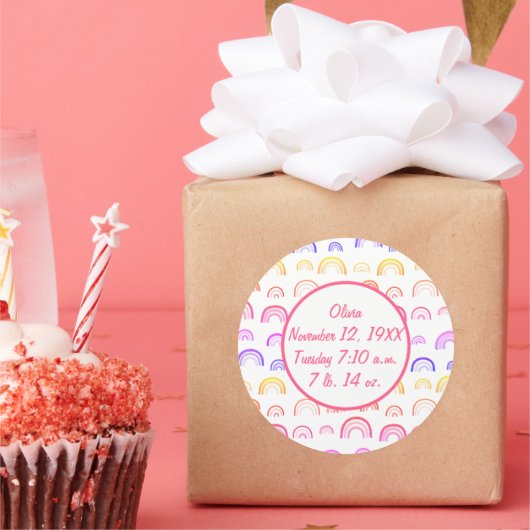 Kleurrijk Schattige Roze Perzik Geel Regenboogpatr Ronde Sticker (Feest)