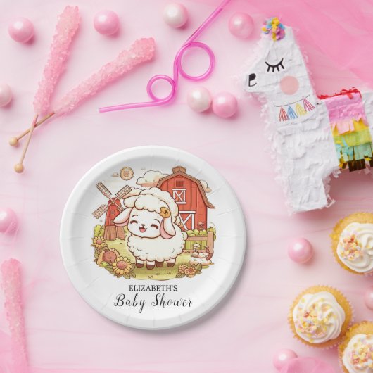 Kleurrijk Schattige Schaap Baby shower Papieren Bordje (Feest)