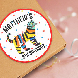 Kleurrijk Schattige Tijger Oerwoud Kat Verjaardags Ronde Sticker