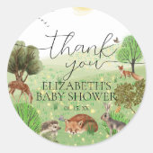 Kleurrijk Schattige Woodland Animals Script Dank u Ronde Sticker (Voorkant)