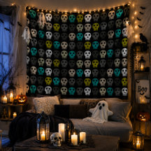 Kleurrijk Schedelpatroon Wandkleed Halloween Gotis