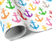 Kleurrijk scheepsankerontwerp wit cadeaupapier (Rol Hoek)