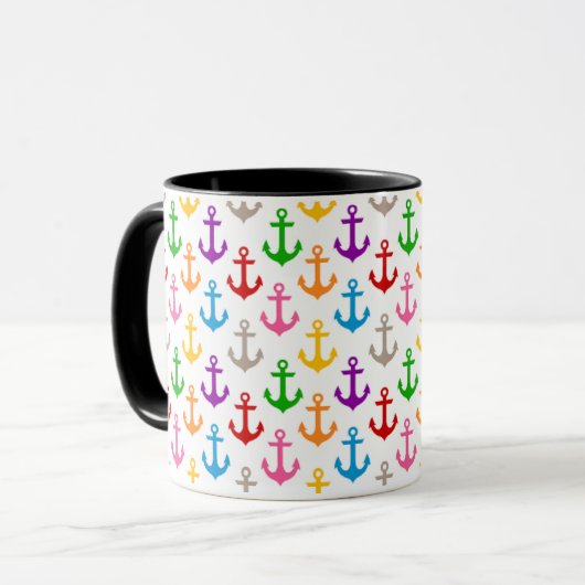 Kleurrijk scheepsankerontwerp wit mok (Voorkant links)