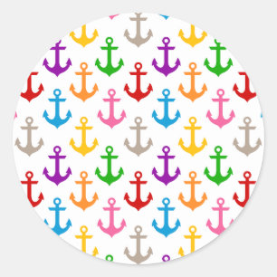 Kleurrijk scheepsankerontwerp wit ronde sticker
