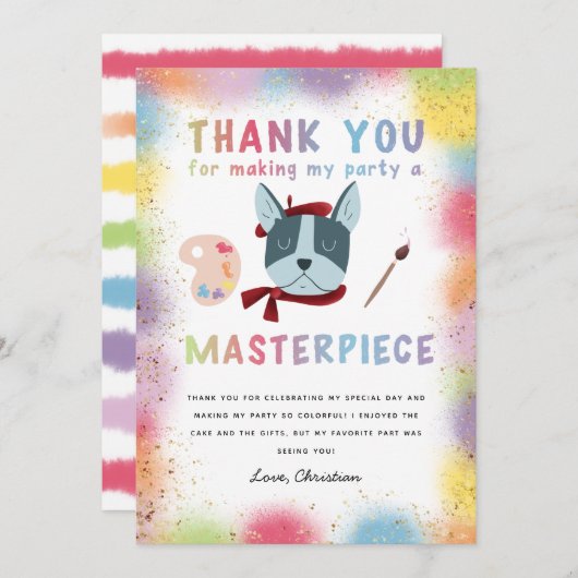 Kleurrijk Schilderfeest Franse Bulldog Verjaardag Bedankkaart (Voorkant / Achterkant)