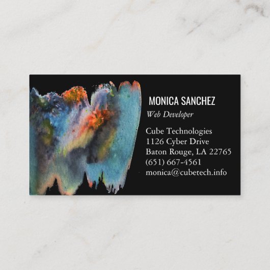 Kleurrijk schilderij abstract modern visitekaartje (Achterkant)