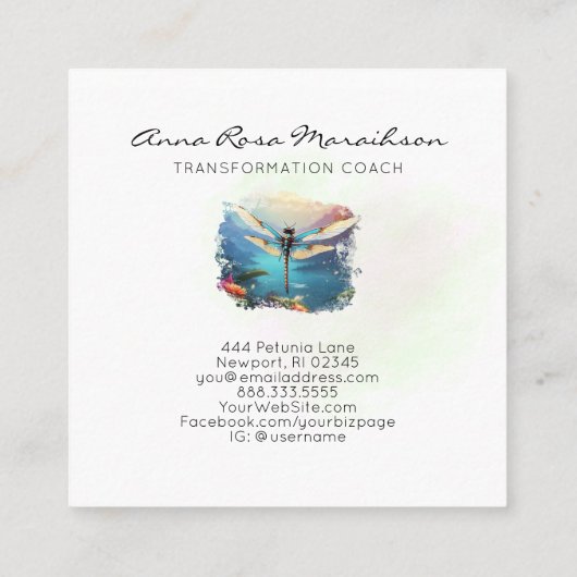 *~* Kleurrijk schilderij Lotus Abstract Dragonfly Vierkante Visitekaartje (Achterkant)