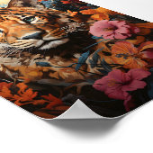 Kleurrijk schilderij met tijger en bloemen bij zon poster (Hoek)