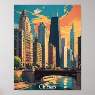 Kleurrijk schilderij skyline van Chicago Illinois  Poster